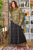 Enid Plaid Tulle Midi Skirt Khaki